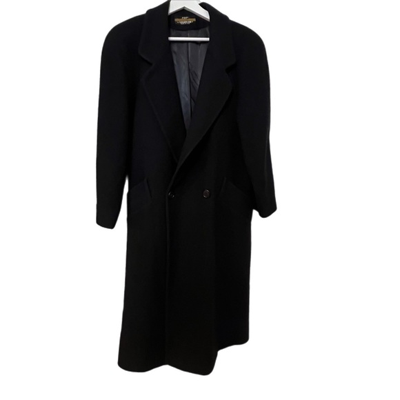 Vtg 90s Womens Black London Fog 100% Wool Overcoat Union Sz 8P - Picture 1 of 11